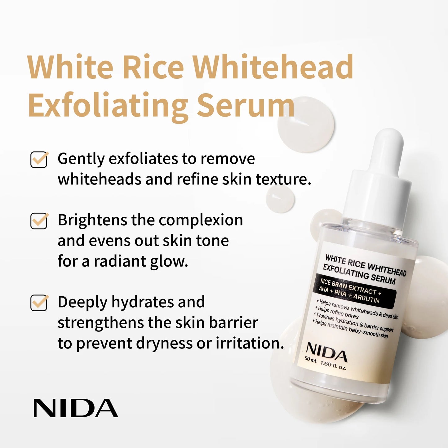 NIDA White Rice Whitehead Exfoliating Serum 50ml